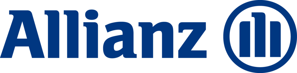 Allianz logo: blue wordmark with a circular emblem containing vertical bars on the right